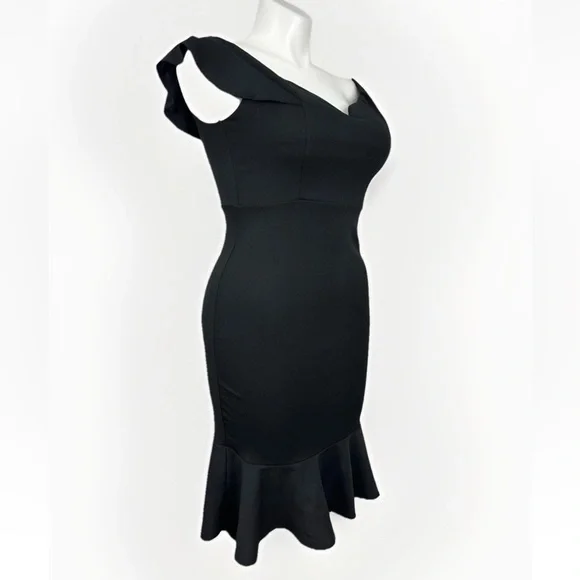 NWT EMERALD SUNDAE Sz L Womens Black Flounce Overlay H-lo Hem Midi Dress Juniors - Picture 7 of 9